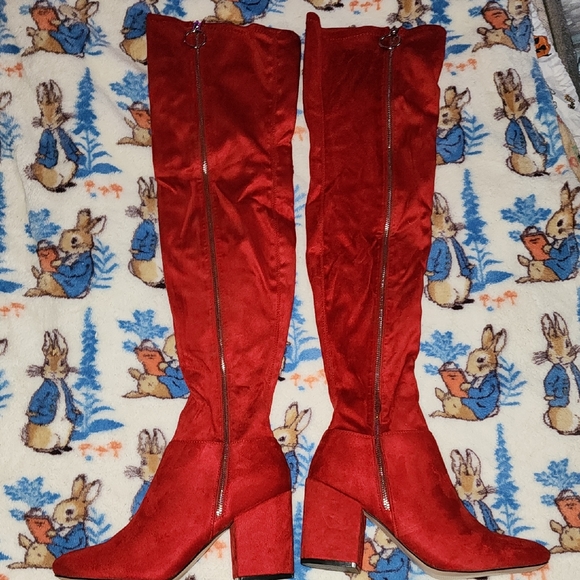 Hot Topic Shoes - ✨️❤️NWB  HOT TOPIC RED VELVET ZIPPER THIGH HIGH BOOTS/ SEXY/ FUN❤️✨️